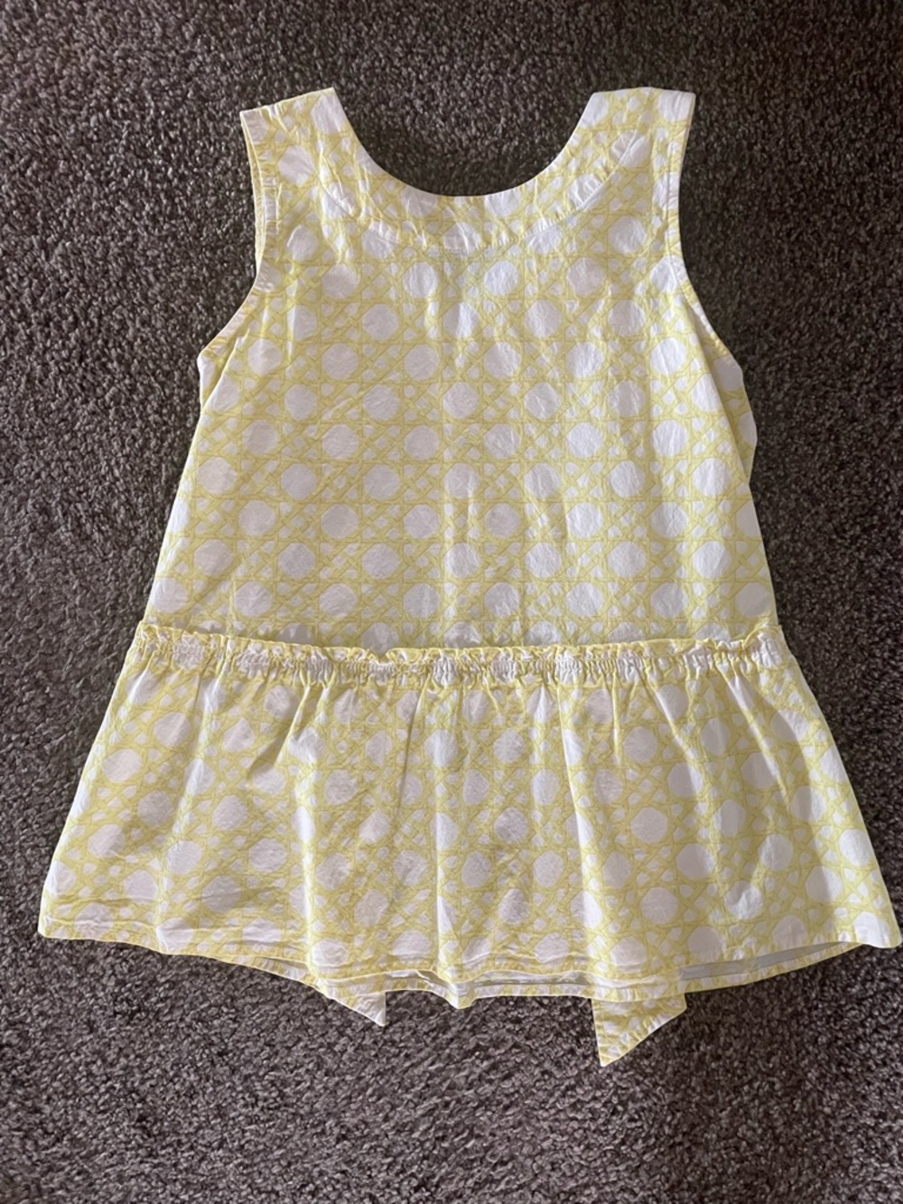 Ann Taylor Yellow & White Sleeveless Peplum Top Tie in Back